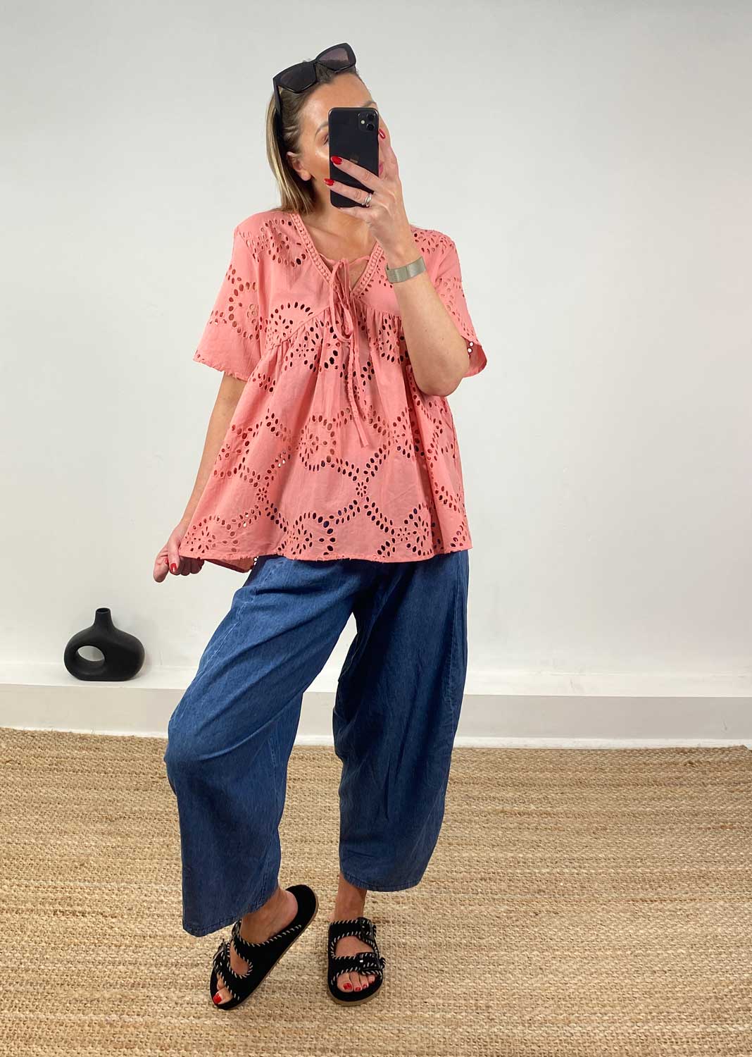 Flo Broderie Anglaise  Top in Pink