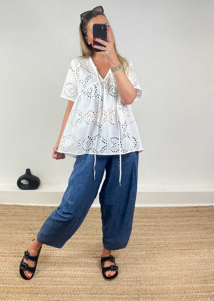 Flo Broderie Anglaise Top in White