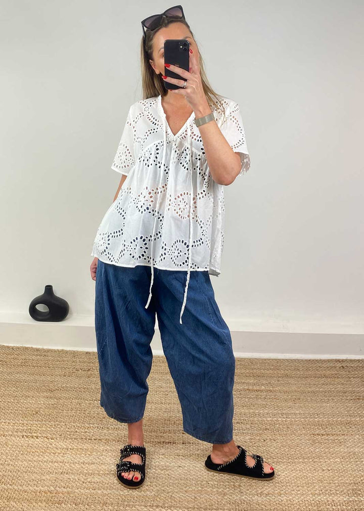 Flo Broderie Anglaise Top in White