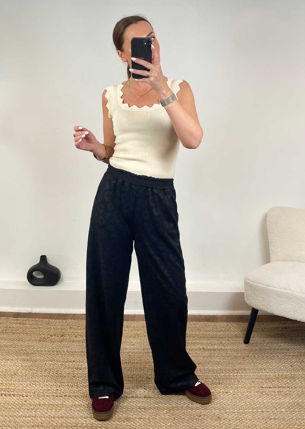 Gabriela Black Leopard Wide Leg Pants
