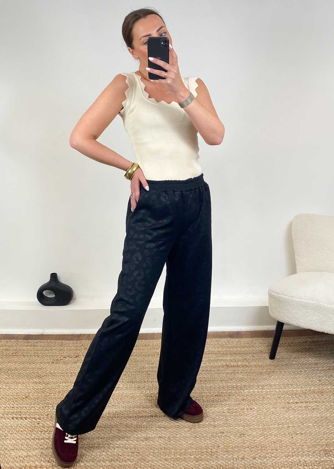 Gabriela Black Leopard Wide Leg Pants