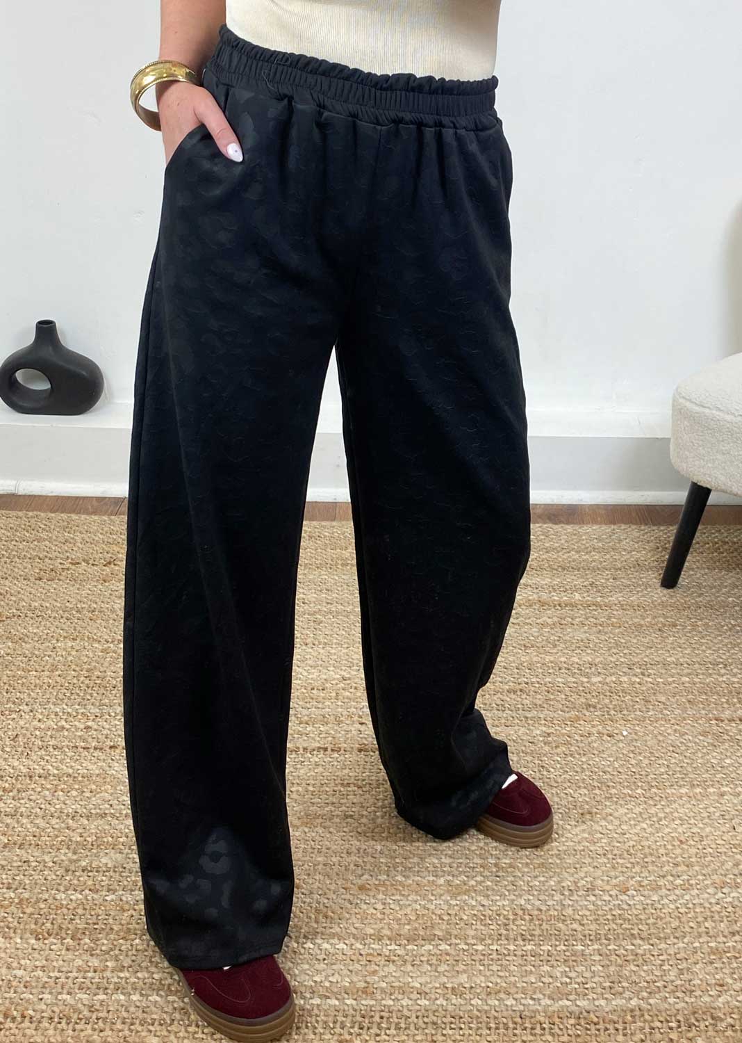 Gabriela Black Leopard Wide Leg Pants