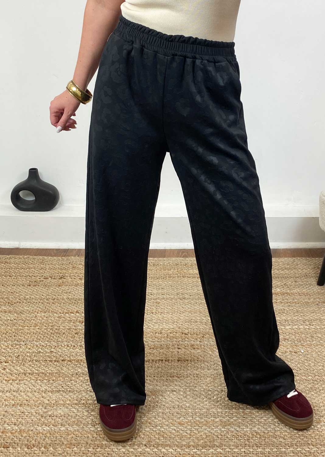Gabriela Black Leopard Wide Leg Pants