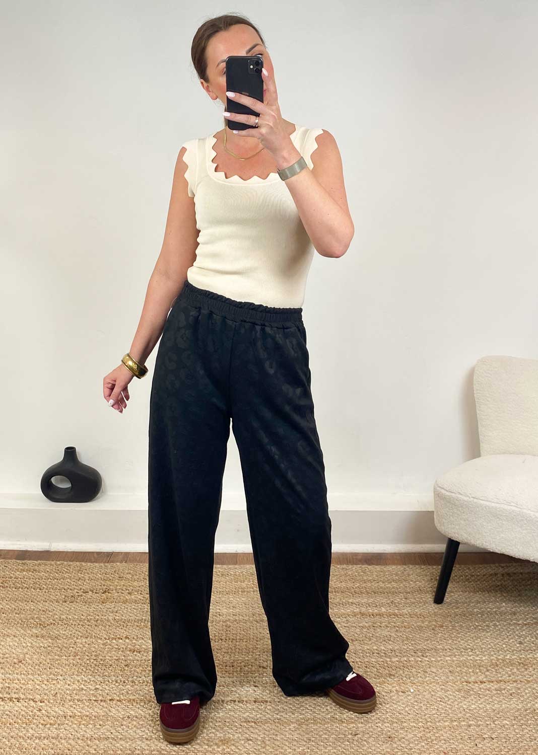 Gabriela Black Leopard Wide Leg Pants