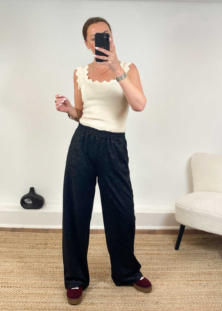 Gabriela Black Leopard Wide Leg Pants