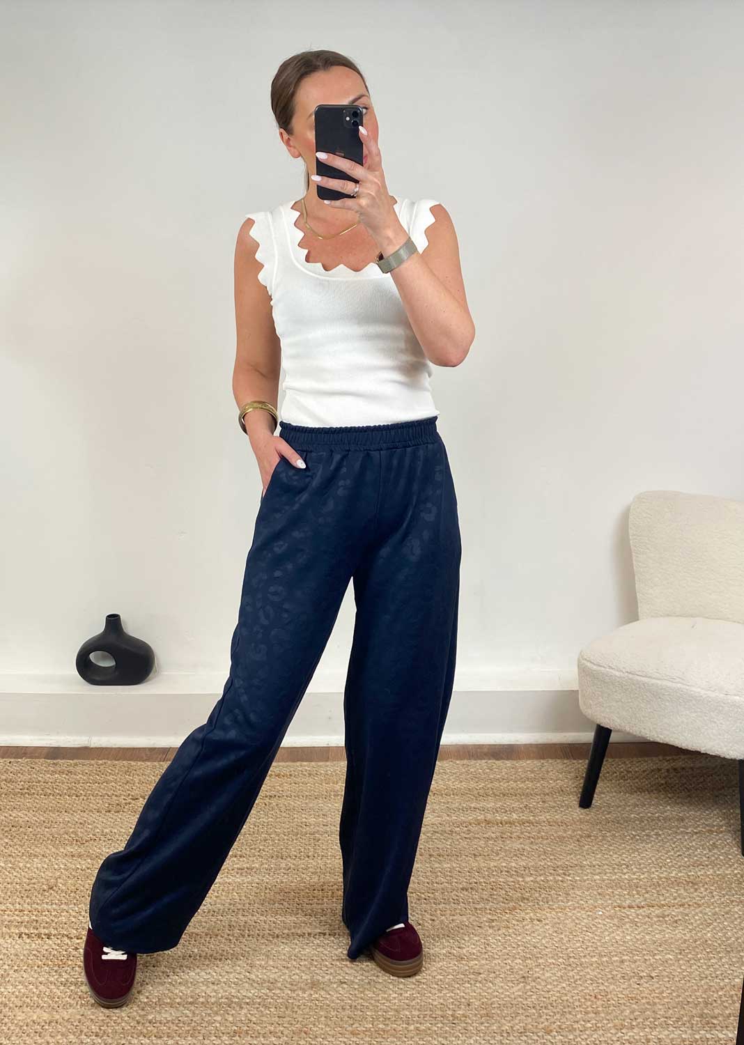 Gabriela Navy Leopard Wide Leg Pants