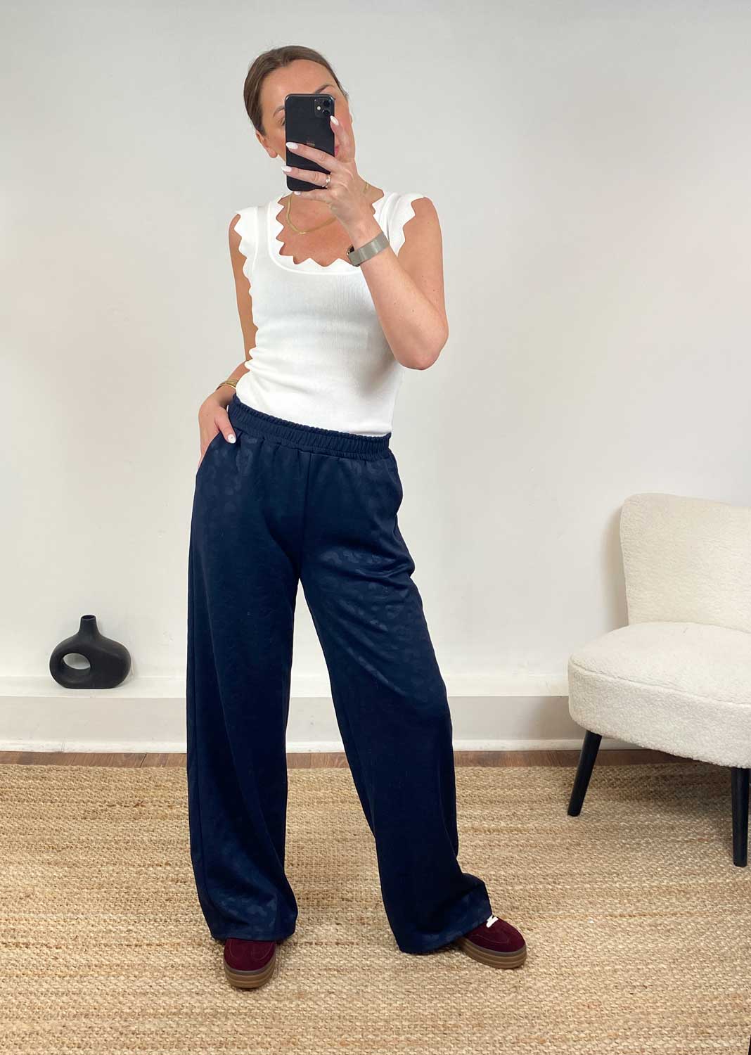 Gabriela Navy Leopard Wide Leg Pants