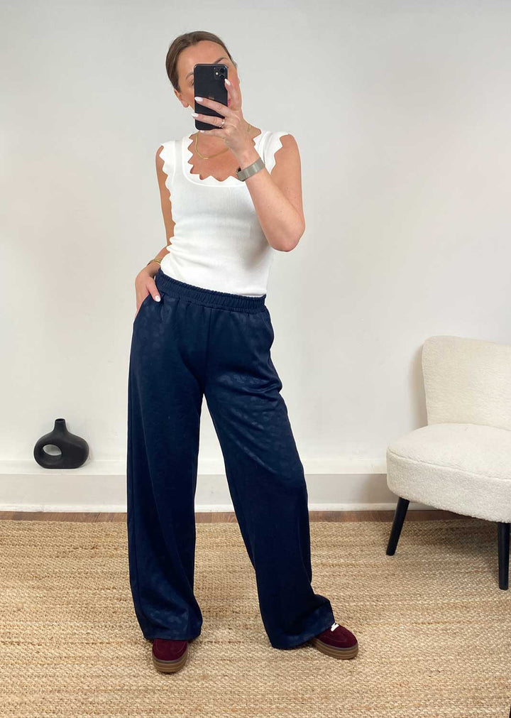 Gabriela Navy Leopard Wide Leg Pants