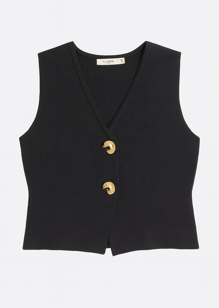 black structured knit waistcoat