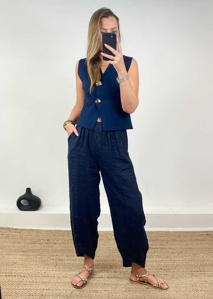 Gaelle Gold Button Knit Waistcoat Navy