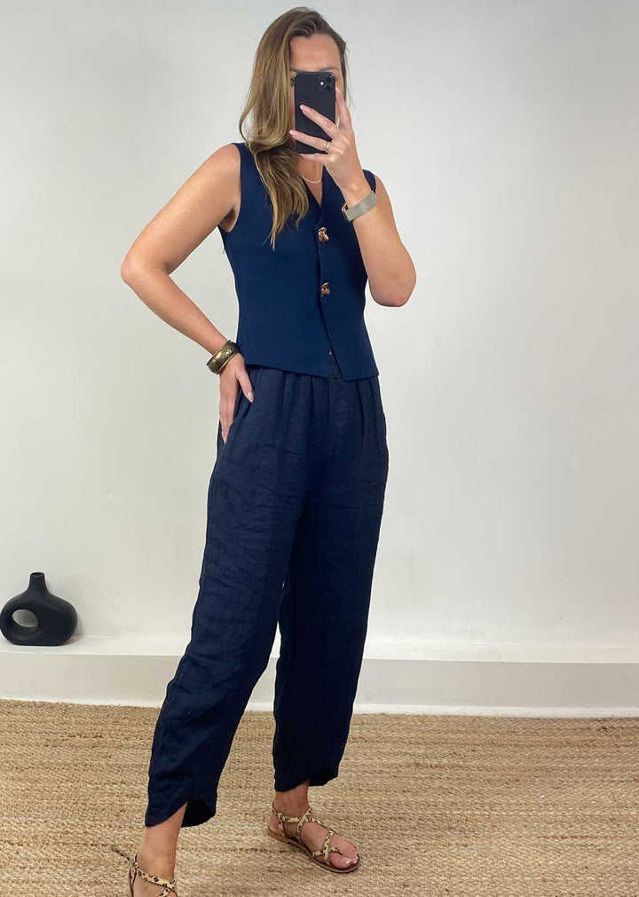 Gaelle Gold Button Knit Waistcoat Navy