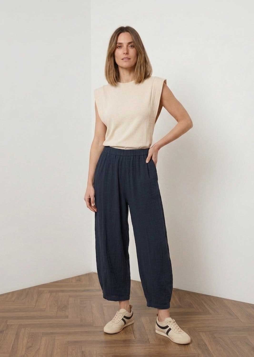 Genevieve Cream Extended Shoulder Tshirt