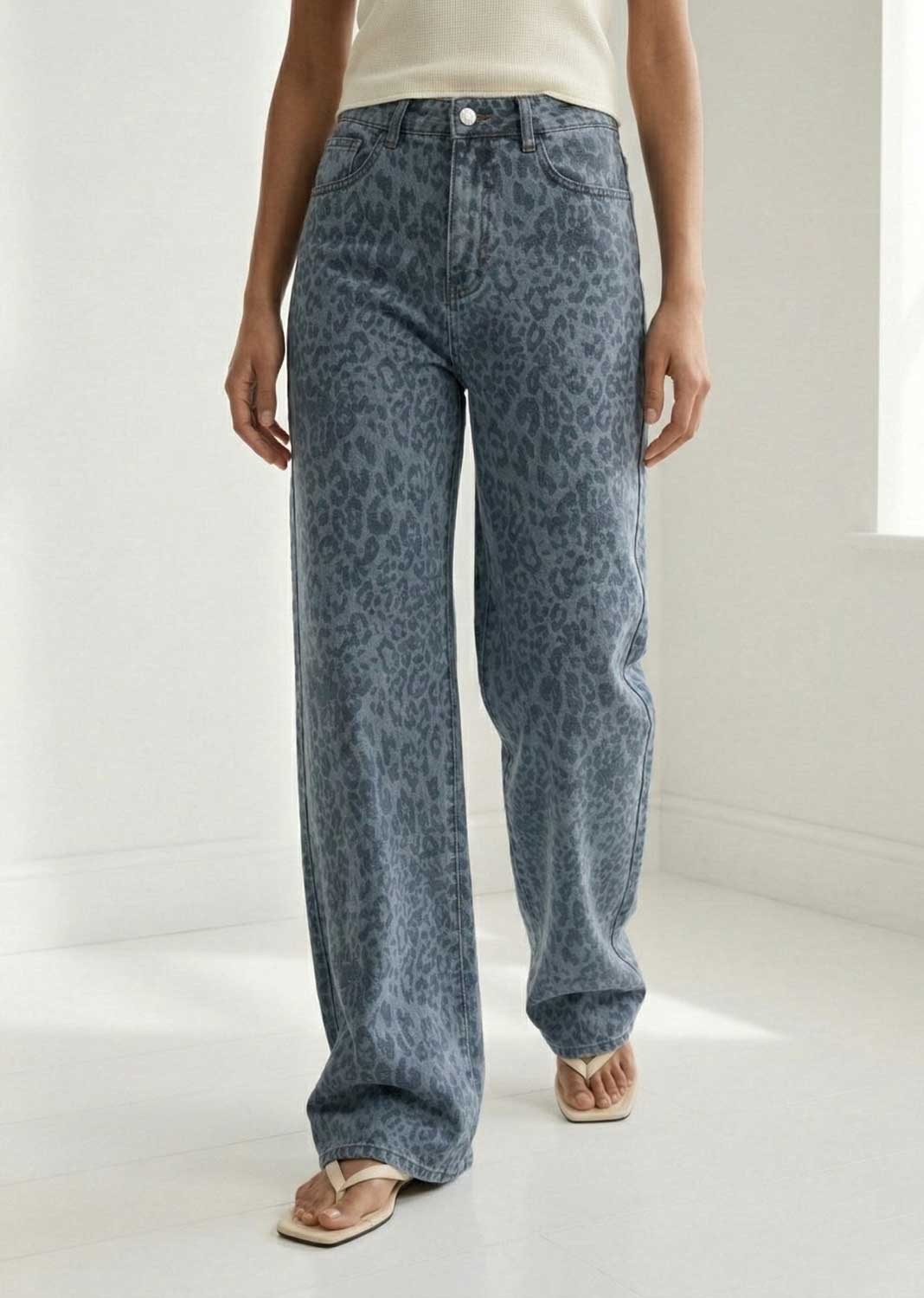 Valerie Wide Leg Leopard Jeans Blue