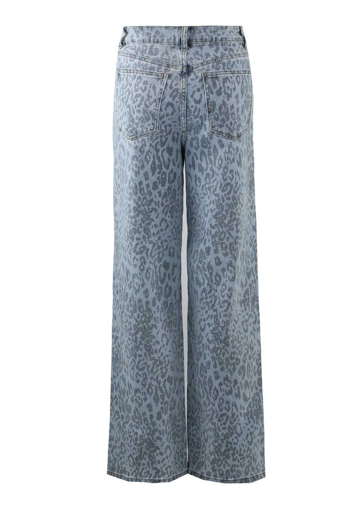 Valerie Wide Leg Leopard Jeans Blue