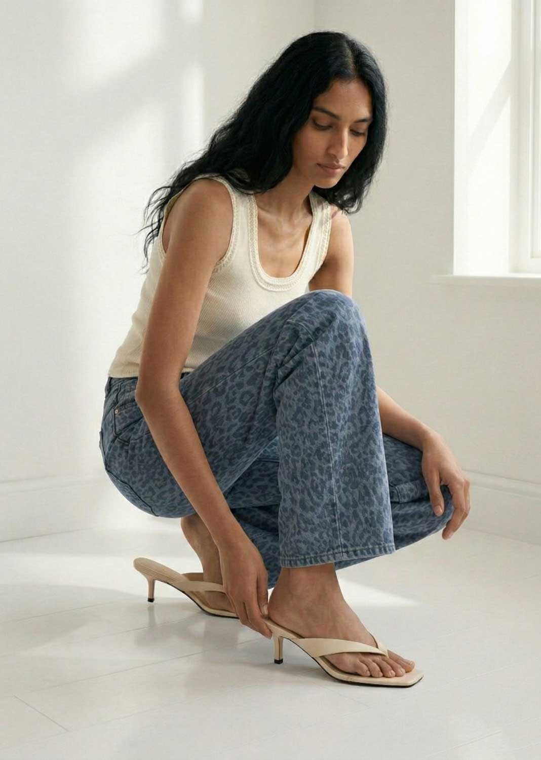 Valerie Wide Leg Leopard Jeans Blue