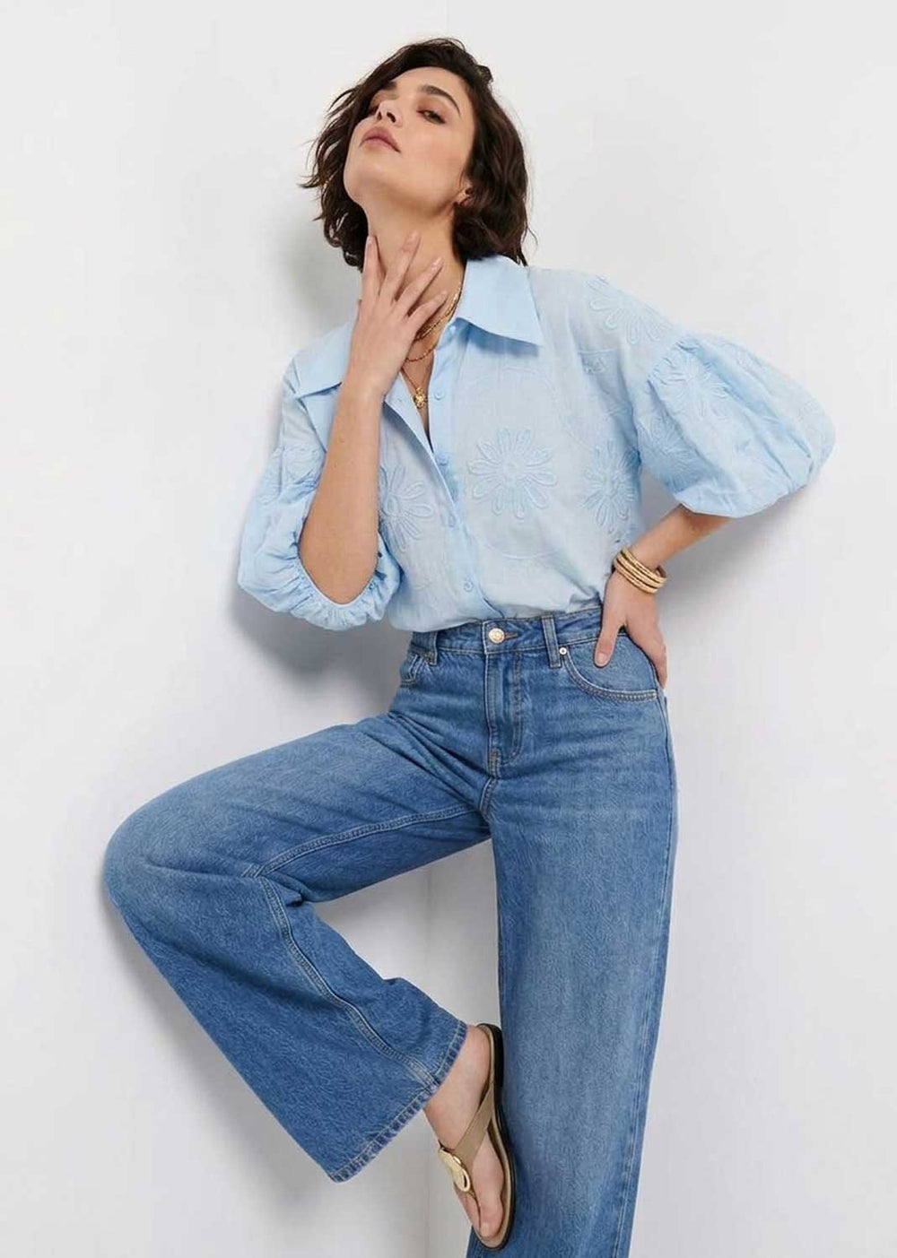 embroidered blue blouse 
