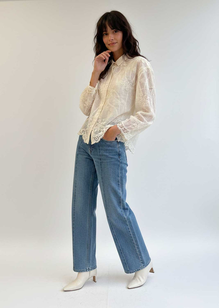 Giselle Embroidered Cotton Blouse Cream