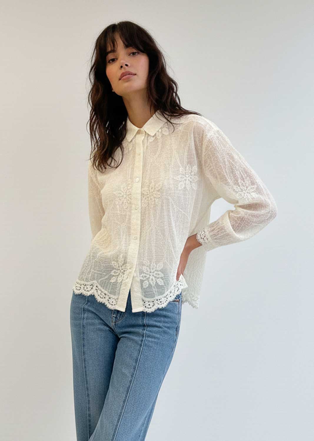 Giselle Embroidered Cotton Blouse Cream