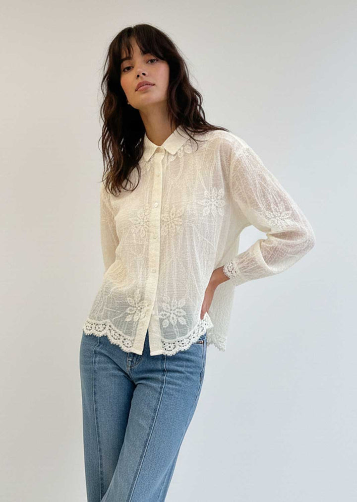 Giselle Embroidered Cotton Blouse Cream