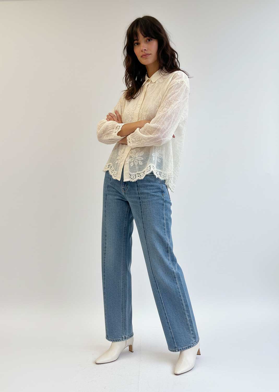 Giselle Embroidered Cotton Blouse Cream