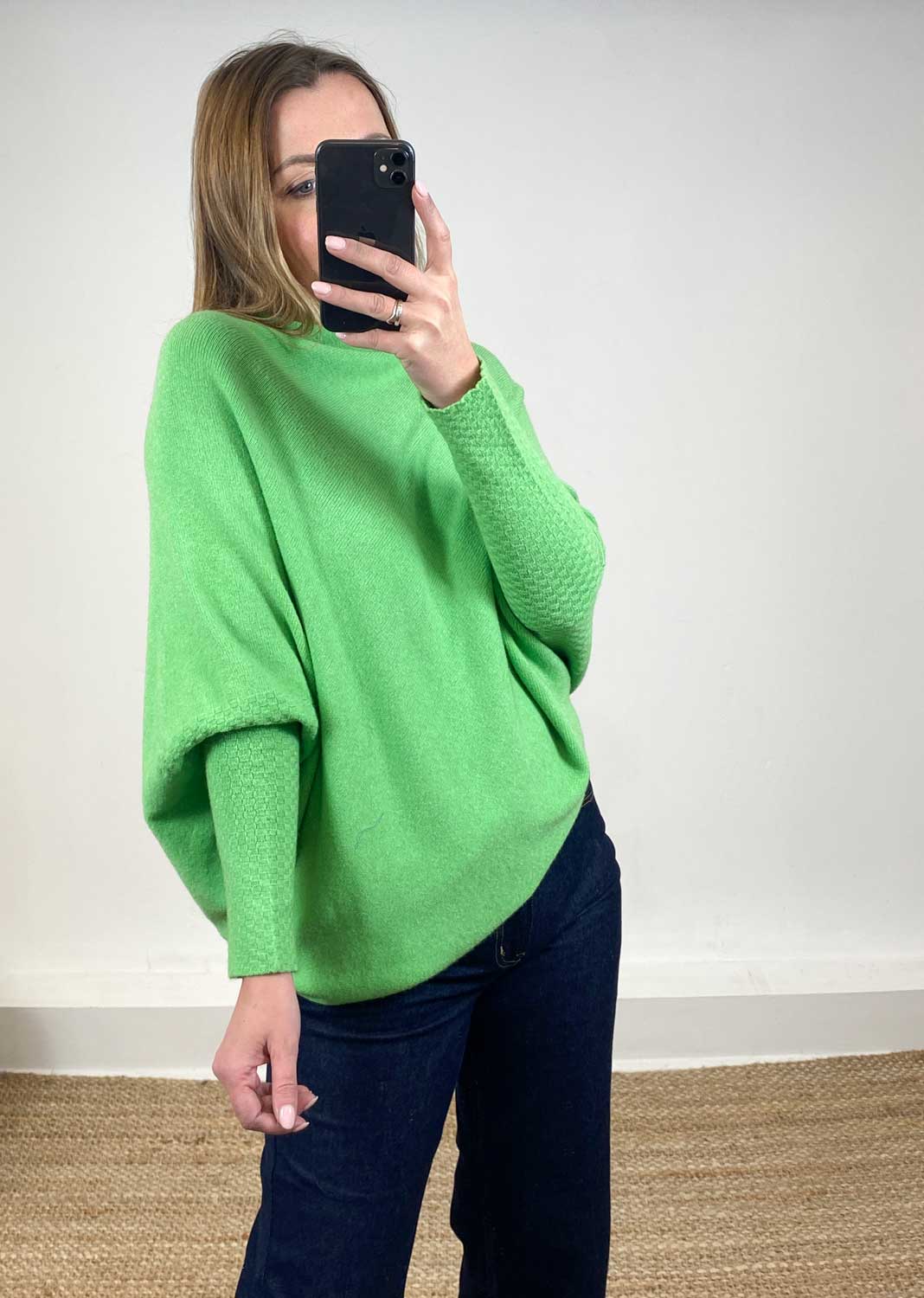 Grace Asymmetric Knit Jumper Apple Green
