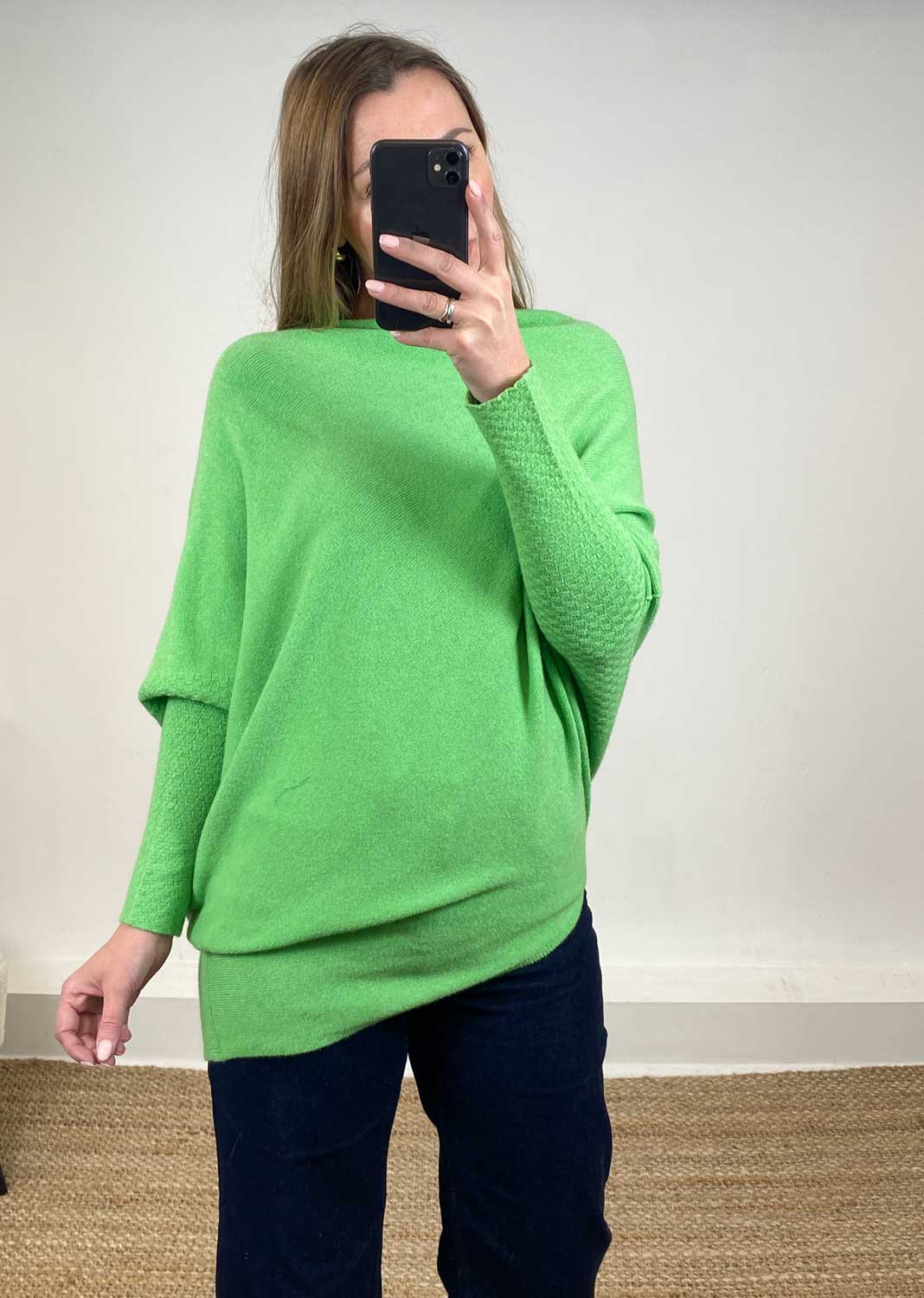 Grace Asymmetric Knit Jumper Apple Green
