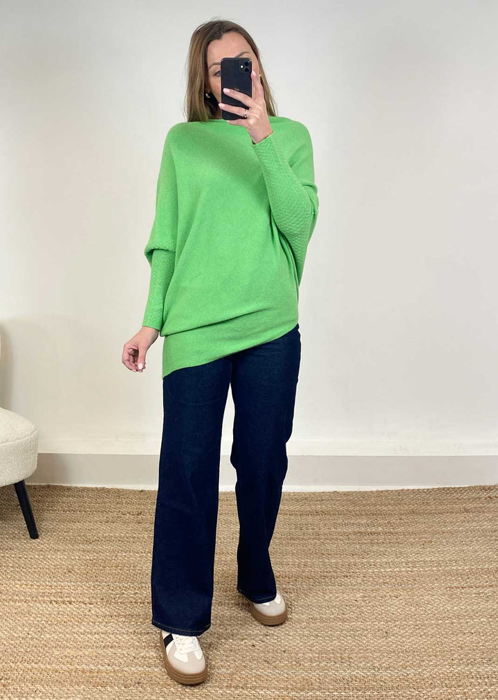Grace Asymmetric Knit Jumper Apple Green