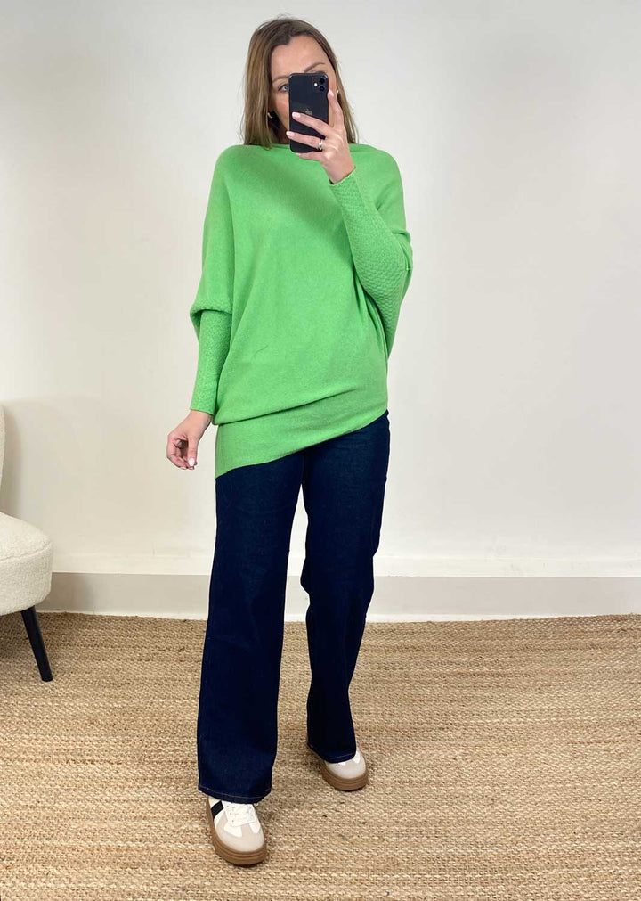 Grace Asymmetric Knit Jumper Apple Green