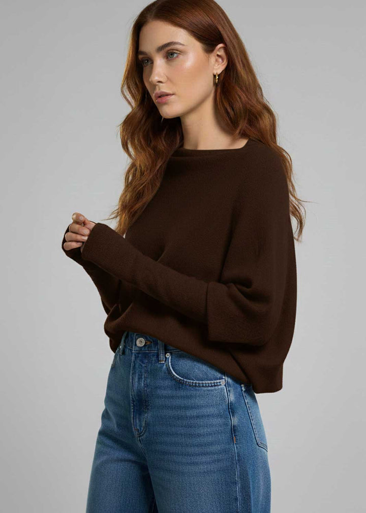 Grace  Asymmetric Knit Jumper Chocolate Brown