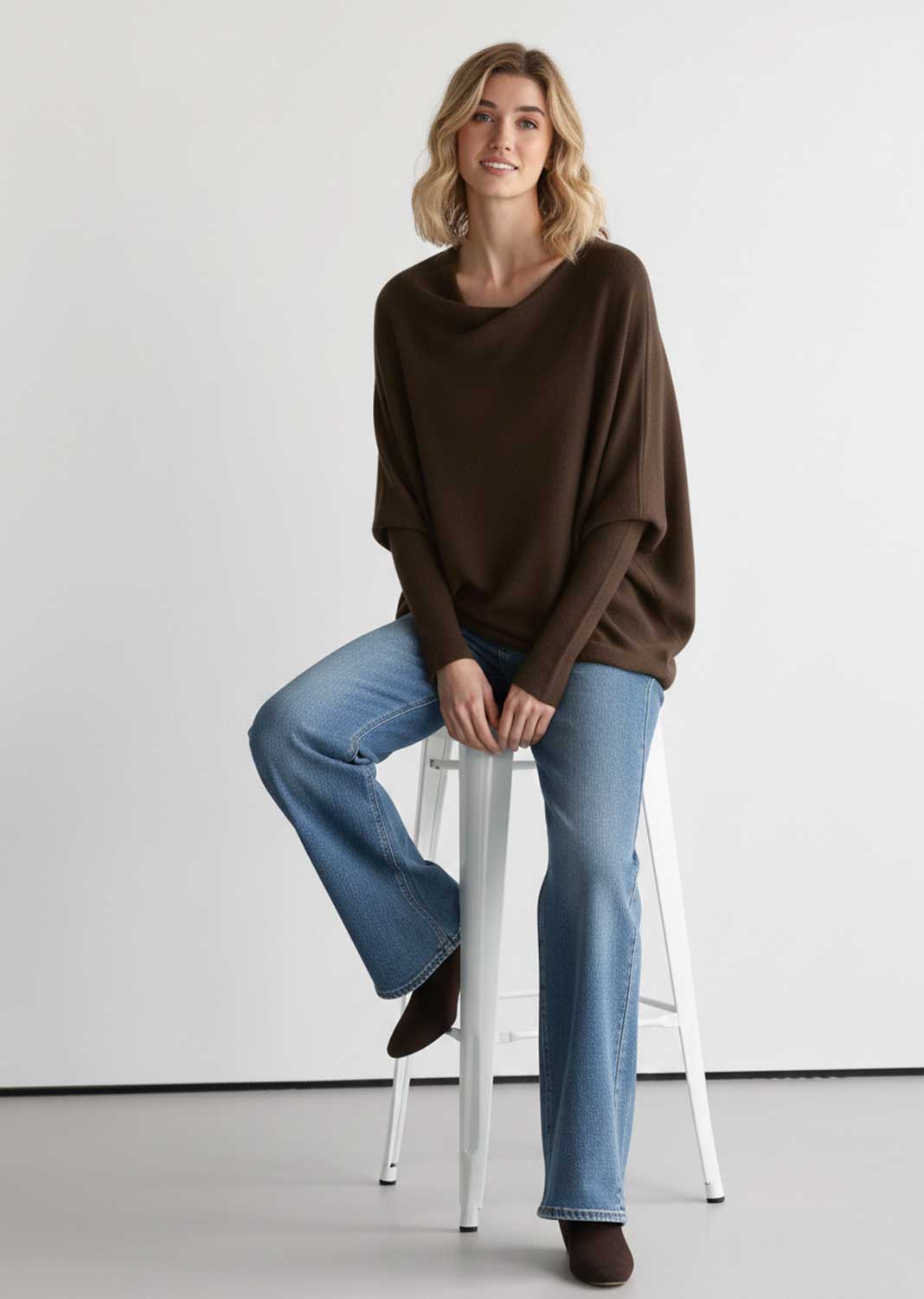 Grace  Asymmetric Knit Jumper Chocolate Brown