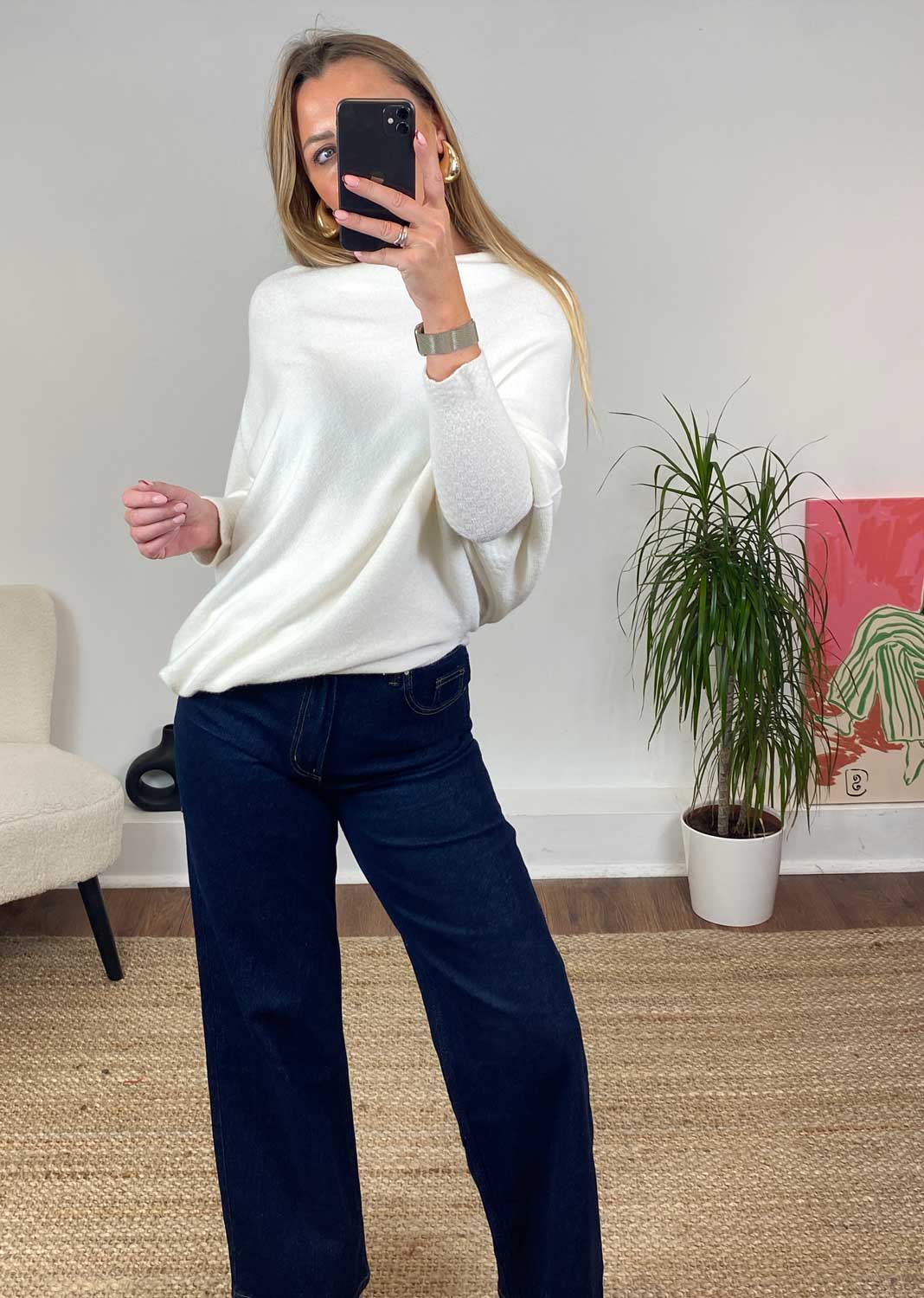 Grace Asymmetric Knit Jumper Ivory