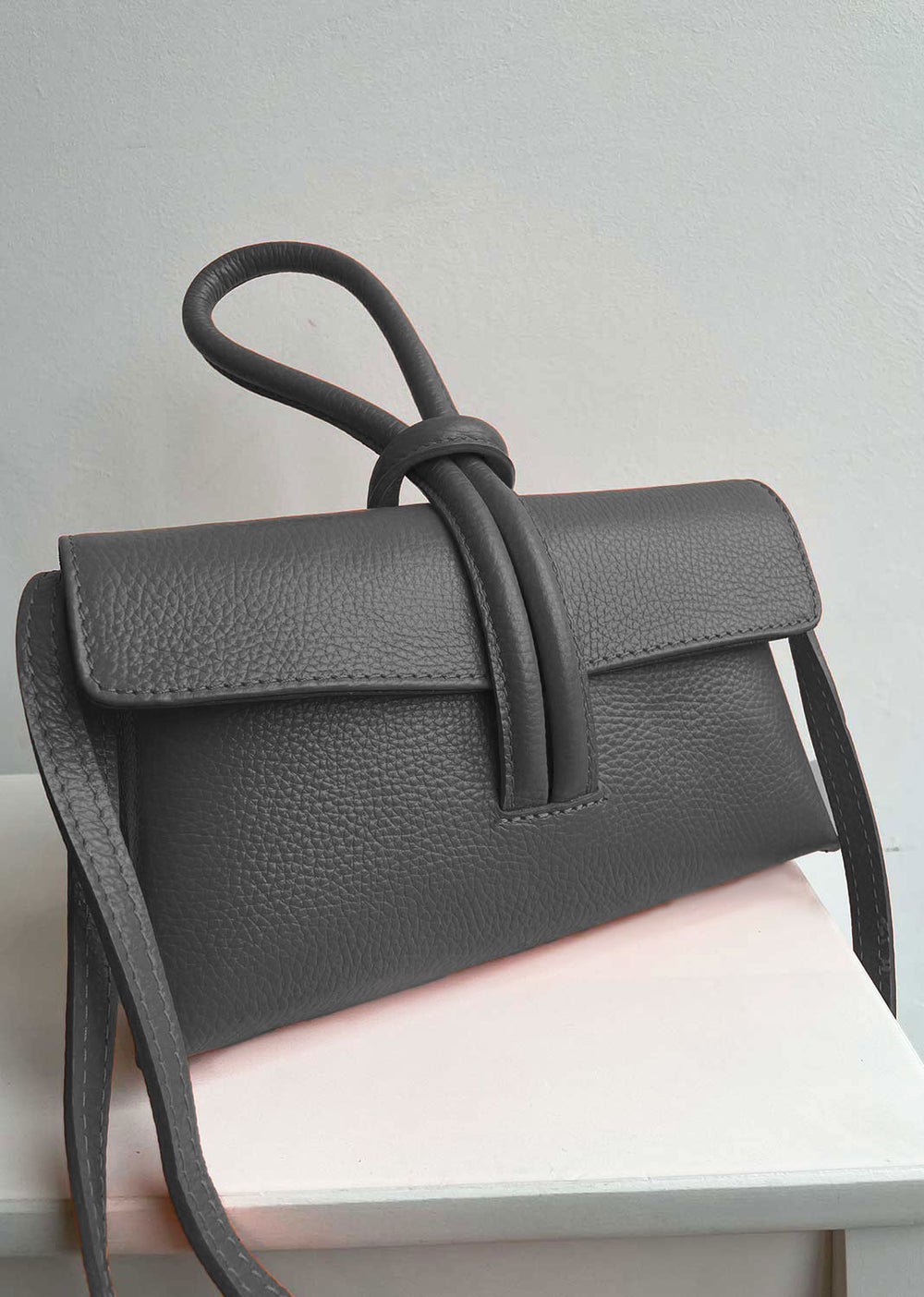 Grey Leather Loop Bag