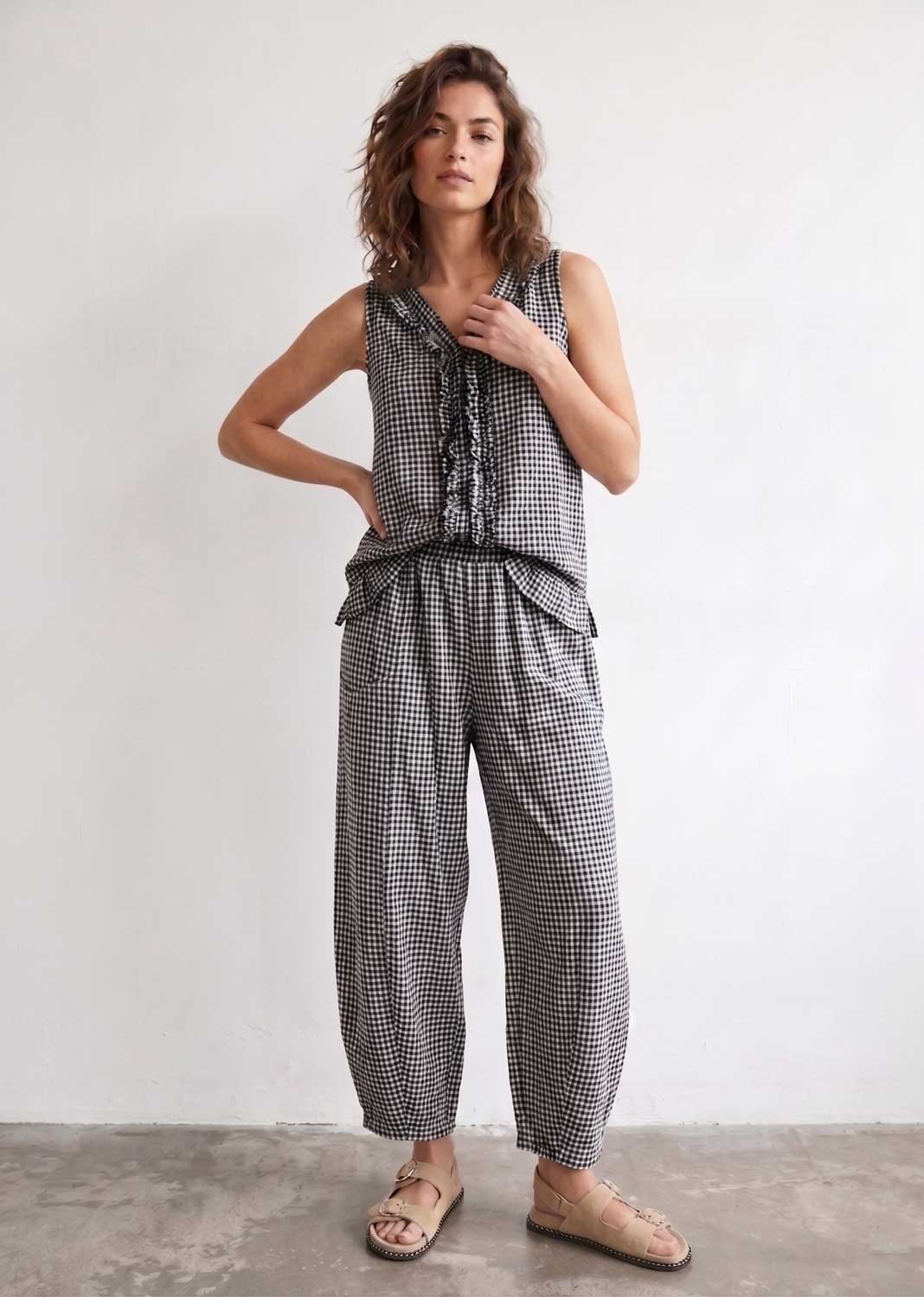 Haven Black Gingham Barrel Pants