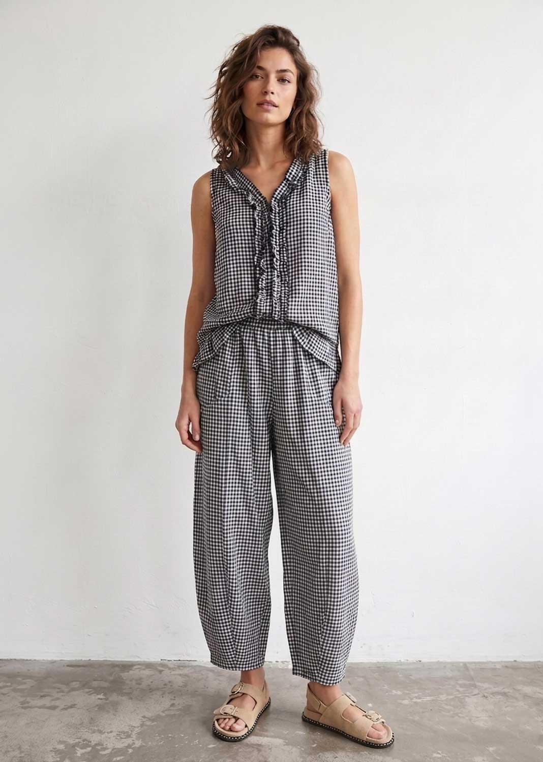 Haven Black Gingham Barrel Pants