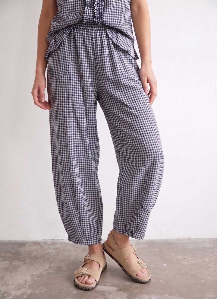 Haven Navy Gingham Barrel Pants