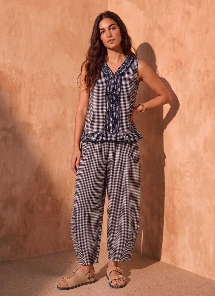 Haven Navy Gingham Barrel Pants