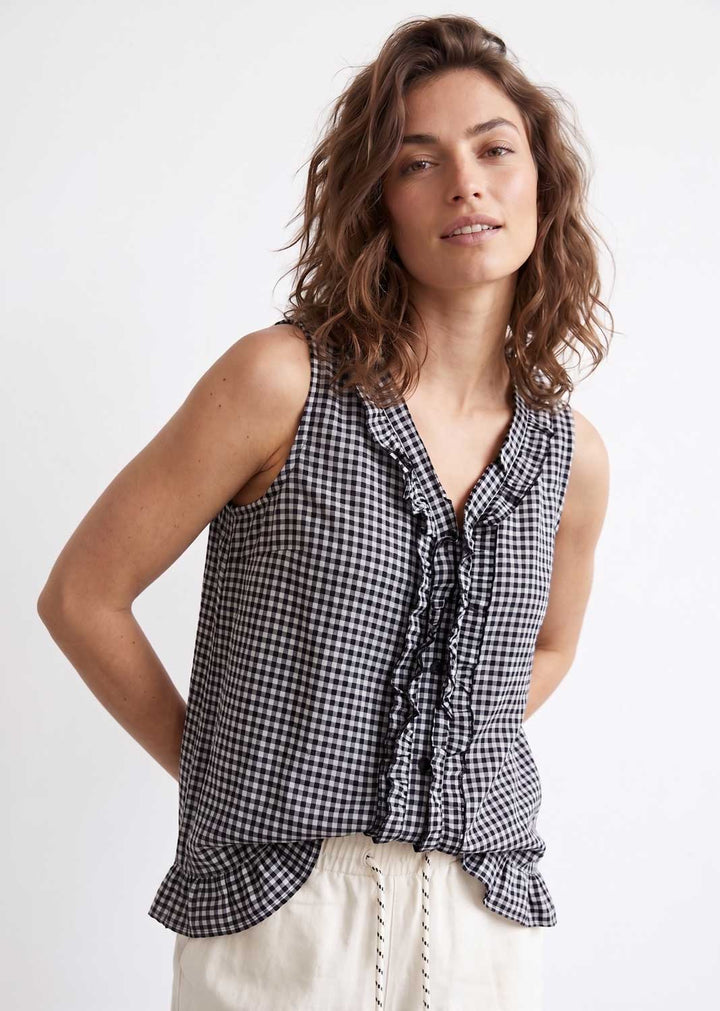 Haven Black Gingham Frill Top