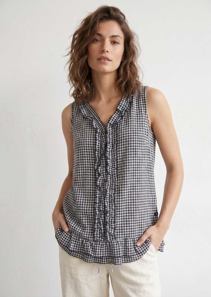 Haven Black Gingham Frill Top