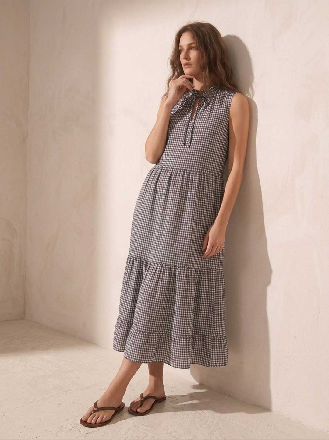 Haven Brown Gingham Dress