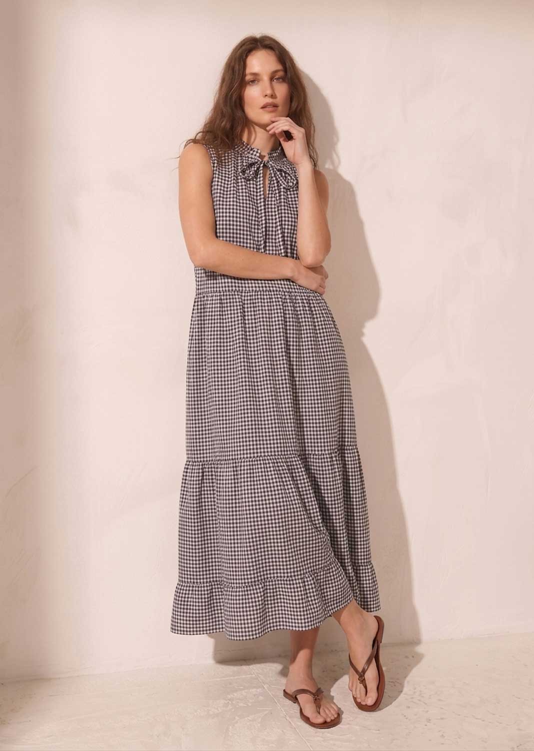 Haven Brown Gingham Dress