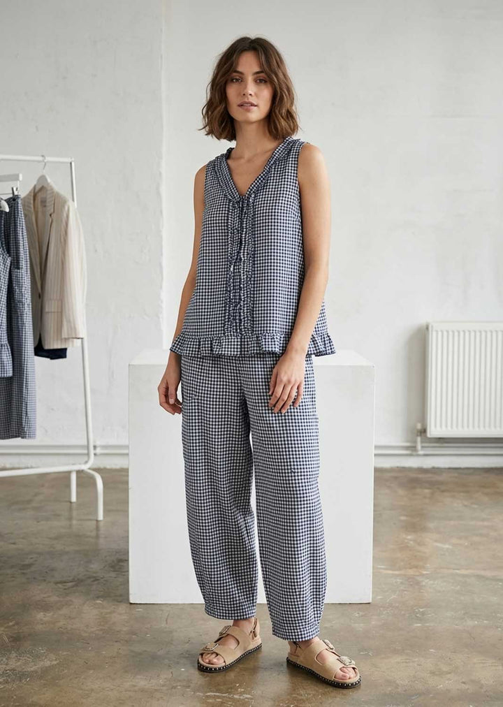 Haven Navy Gingham Barrel Pants
