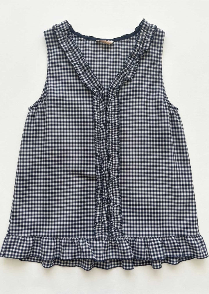 Haven Navy Gingham Frill Top