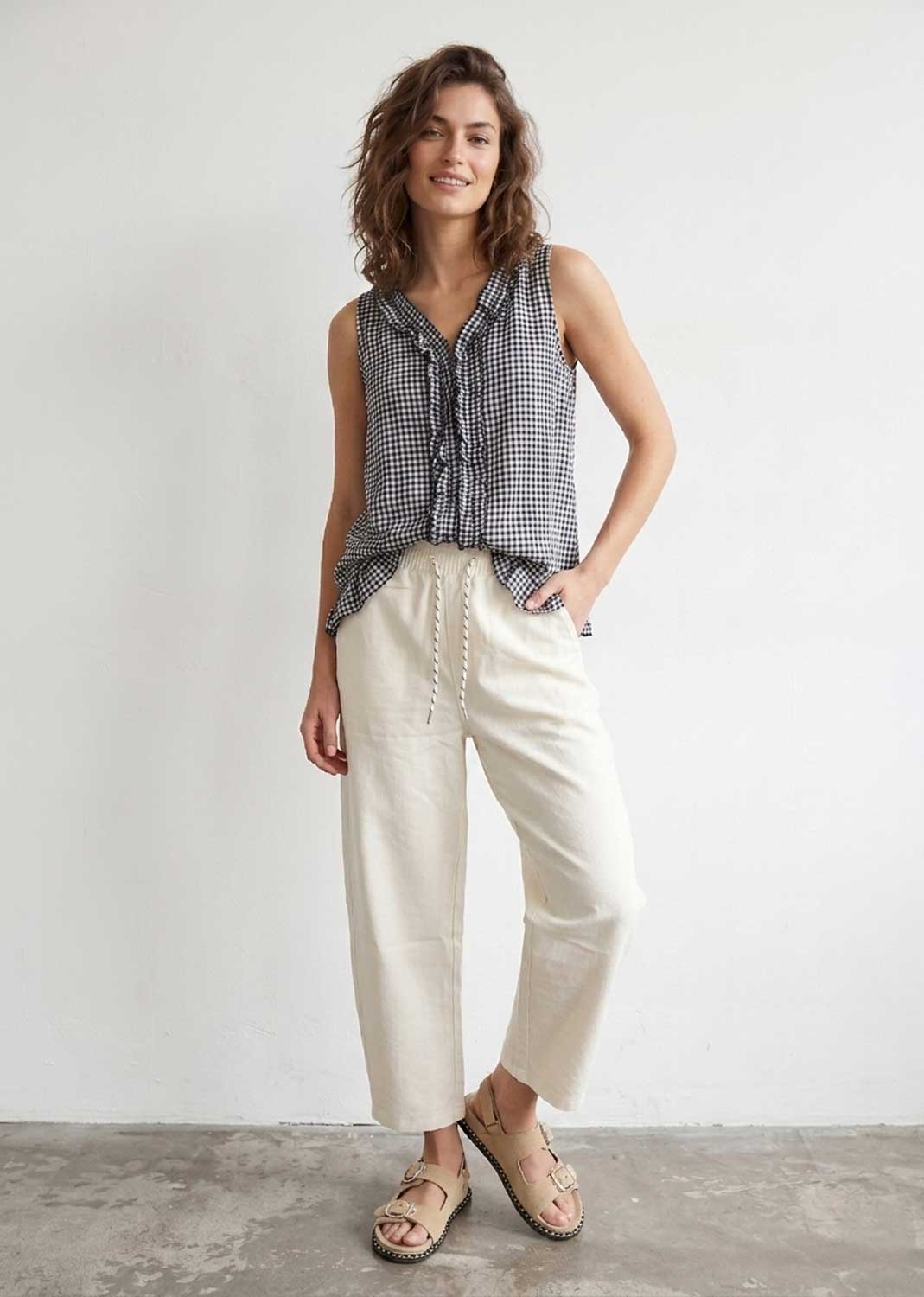 Haven Navy Gingham Frill Top
