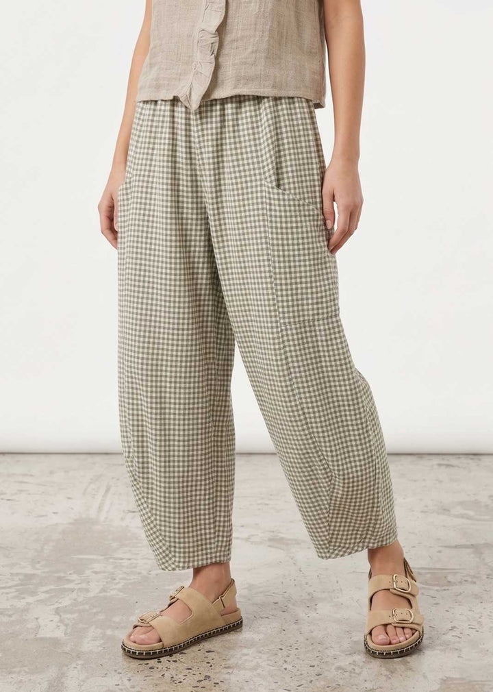 Haven  Green Gingham Barrel Leg Pants