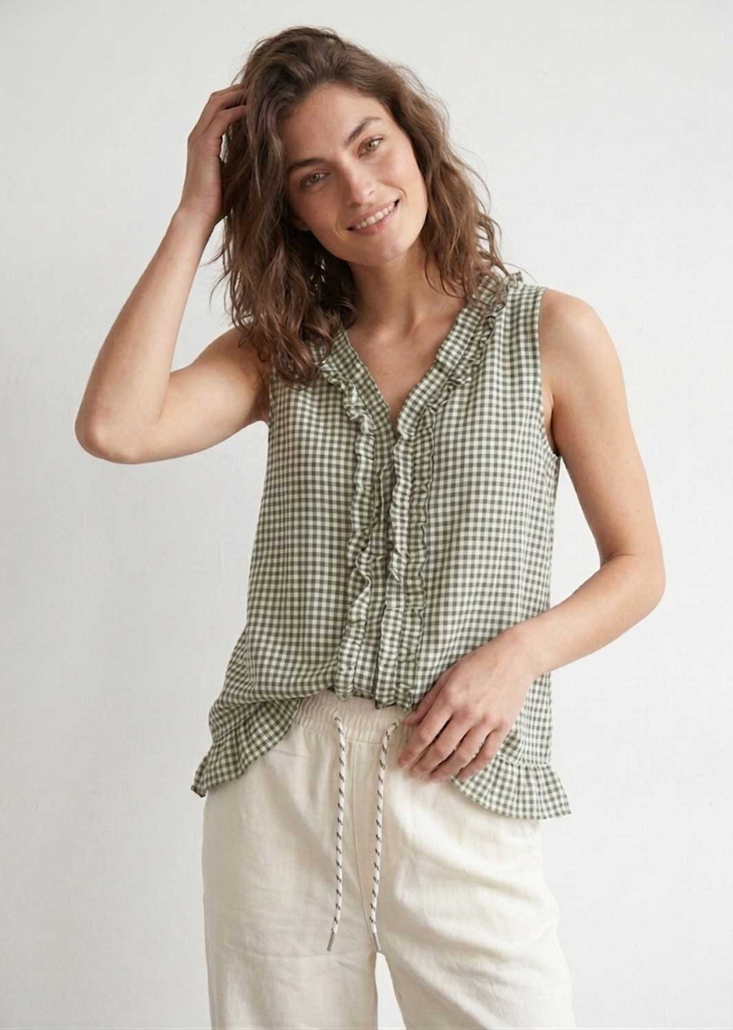 sage green check top 