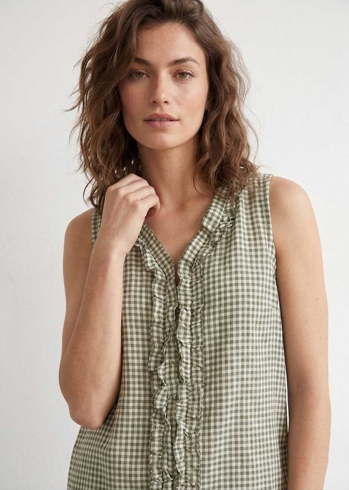 Haven Sage Gingham Frill Top
