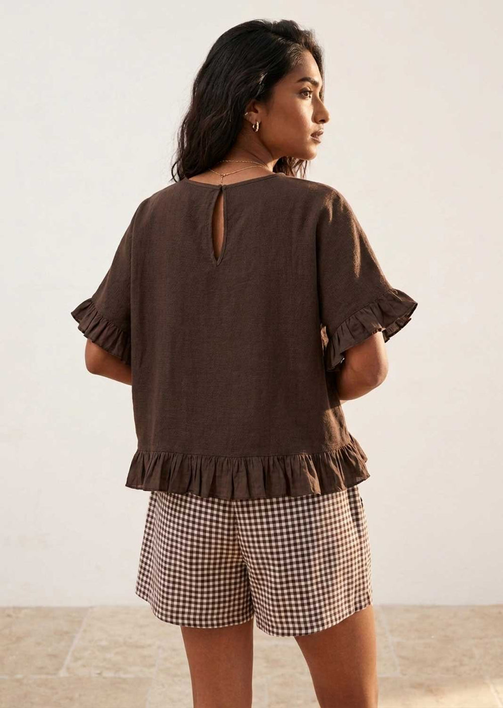 brown frill loose top 