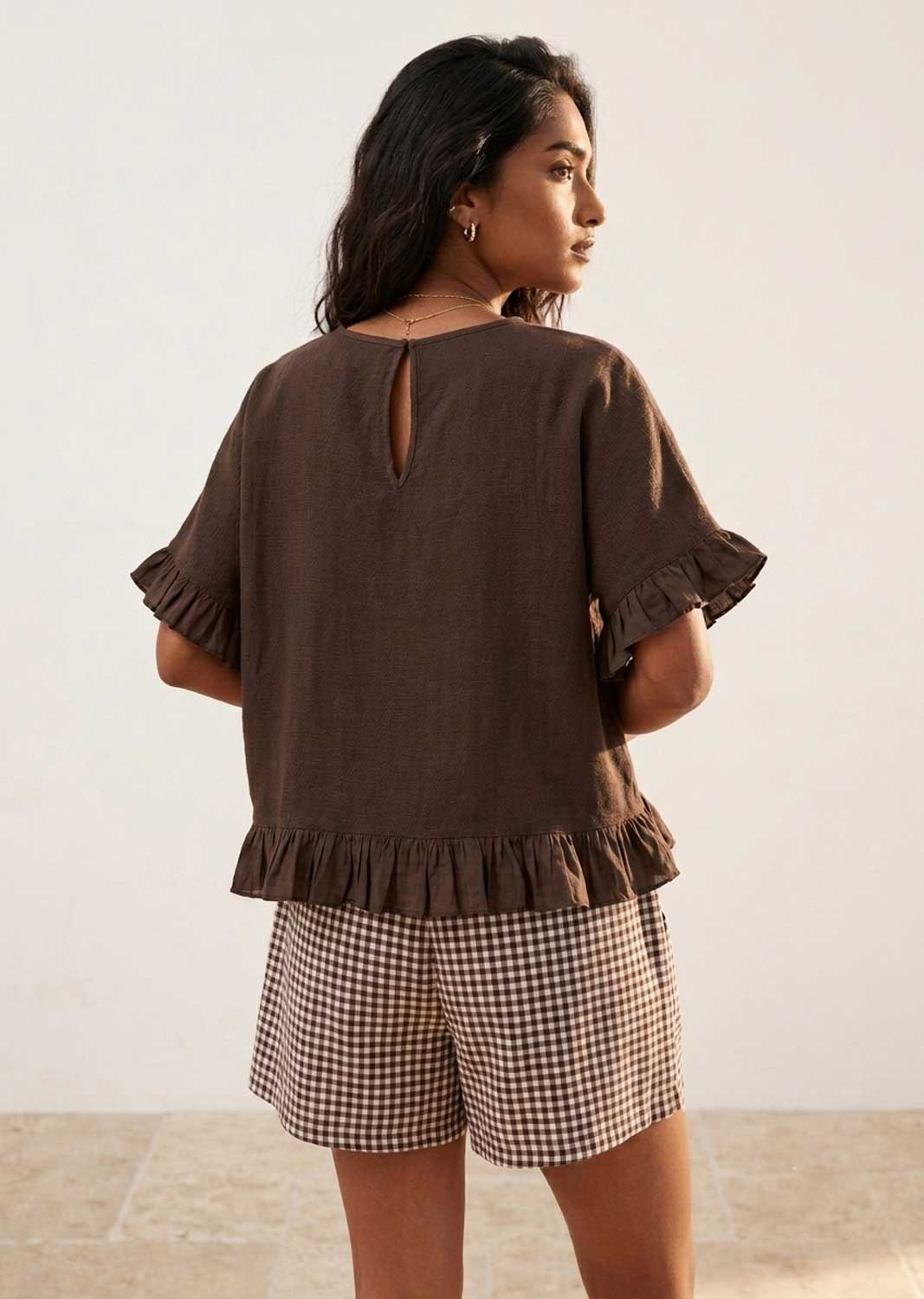 brown frill loose top 