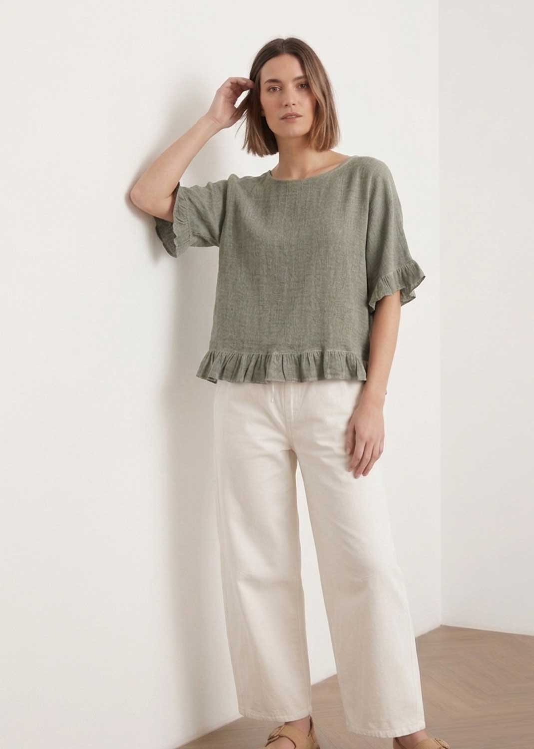 green hopsack frill top 
