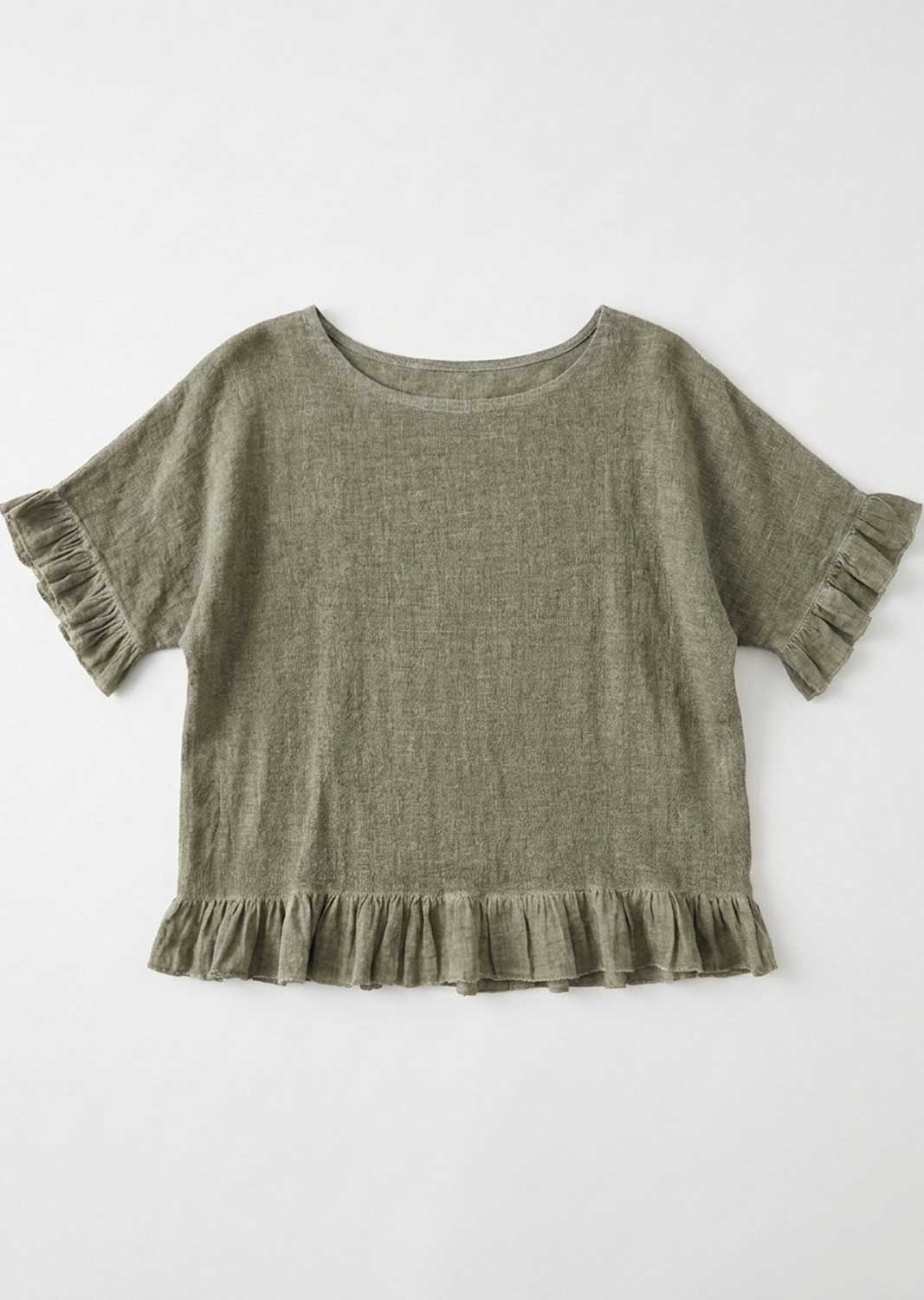 Hilary Pistachio Hopsack Frill Top
